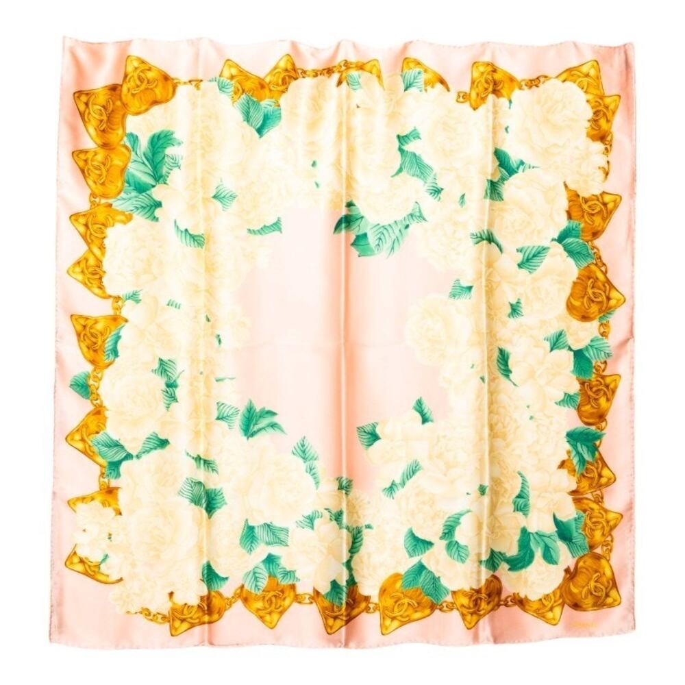Chanel Silk CC Logo Camellia Scarf Pink